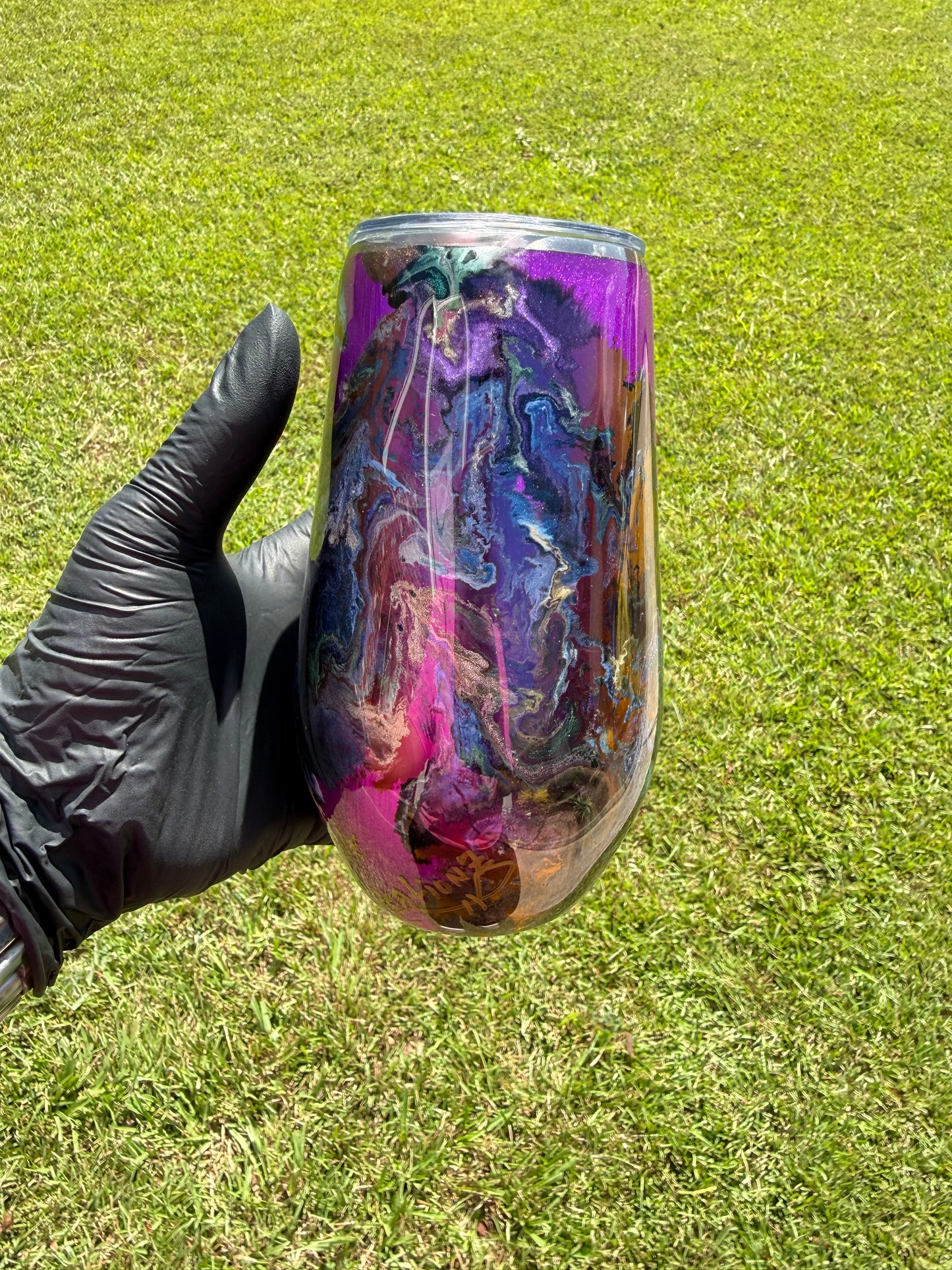 17oz Stemless Wine Tumbler Oil Slick CHROME BASE