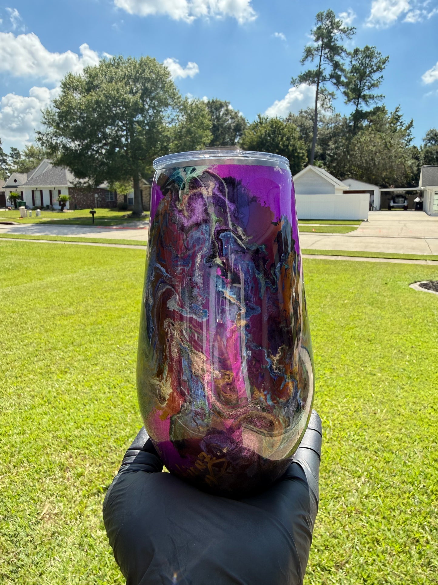 17oz Stemless Wine Tumbler Oil Slick CHROME BASE